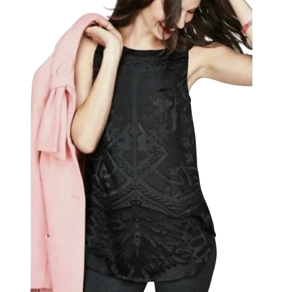 CAbi Holiday Jubilee Top Black Burnout Detail Womens Shell Tank 148 XS